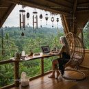 Digital Nomad Working in a Tropical Bamboo Workspace