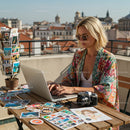 Blonde Woman Working on Laptop at Rooftop Terrace