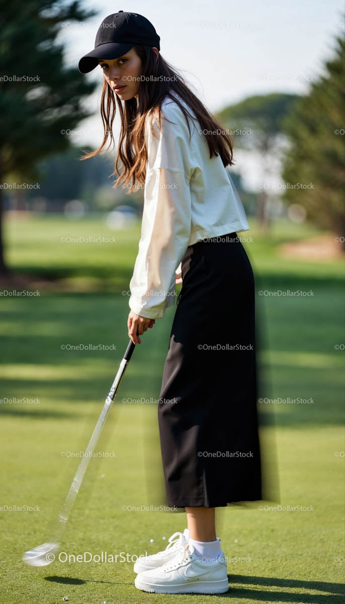 Young Woman Playing Golf on a Sunny Day