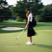 Young Woman Playing Golf on a Sunny Day