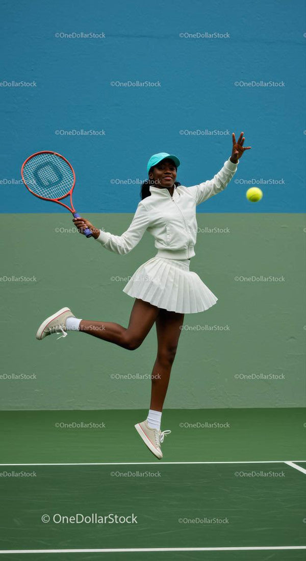 Dynamic Female Tennis Player in Action on Court