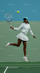 Female Tennis Player Mid-Action on Vibrant Court