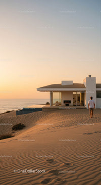 Modern Desert Home Overlooking the Ocean at Sunset