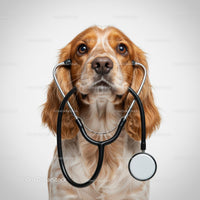 Cocker Spaniel Posing Humorously with Stethoscope