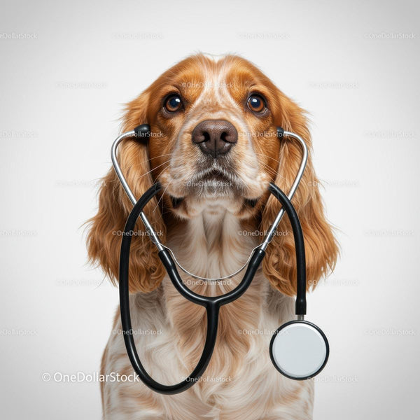 Cocker Spaniel Posing Humorously with Stethoscope