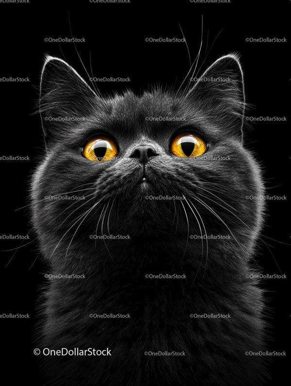 Close-Up Portrait of Black Cat with Yellow Eyes