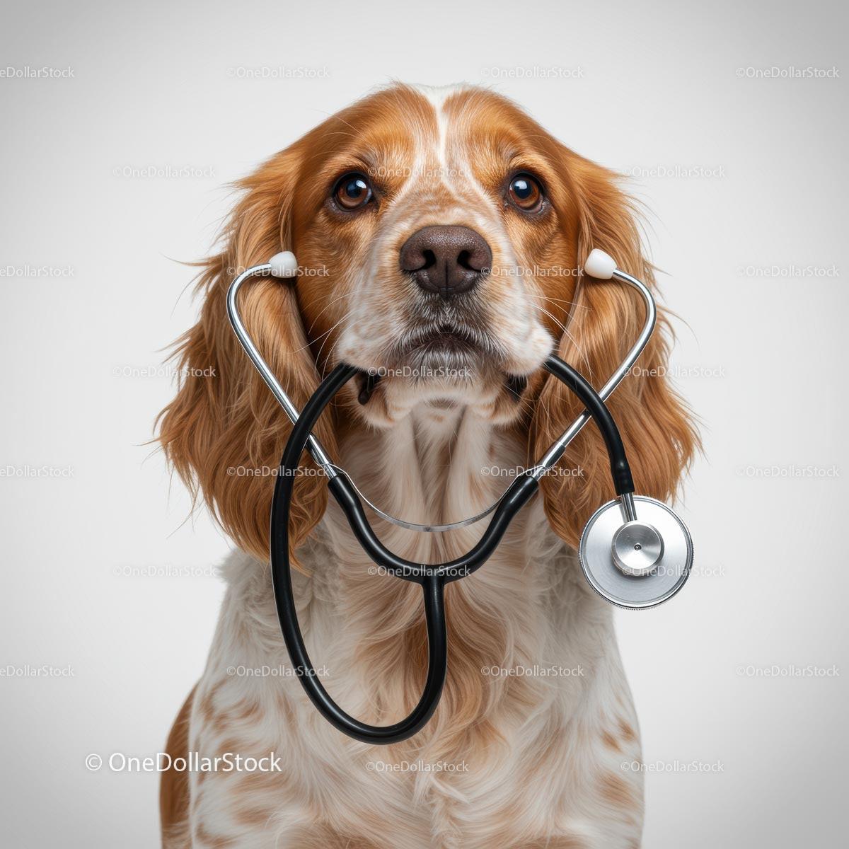 Cocker Spaniel with Stethoscope as Playful Canine Doctor