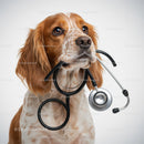 Cocker Spaniel with Stethoscope on White Background