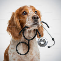 Cocker Spaniel with Stethoscope on White Background