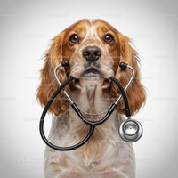 Cocker Spaniel with Stethoscope Looking Curious