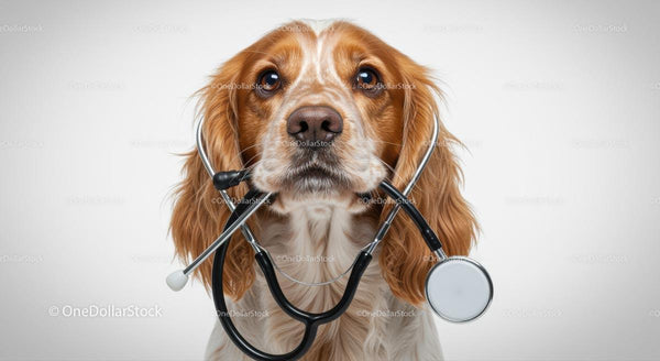 Cavalier King Charles Spaniel ze stetoskopem