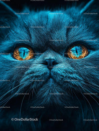 Close-Up of Persian Cat with Intense Gaze and Blue Tones