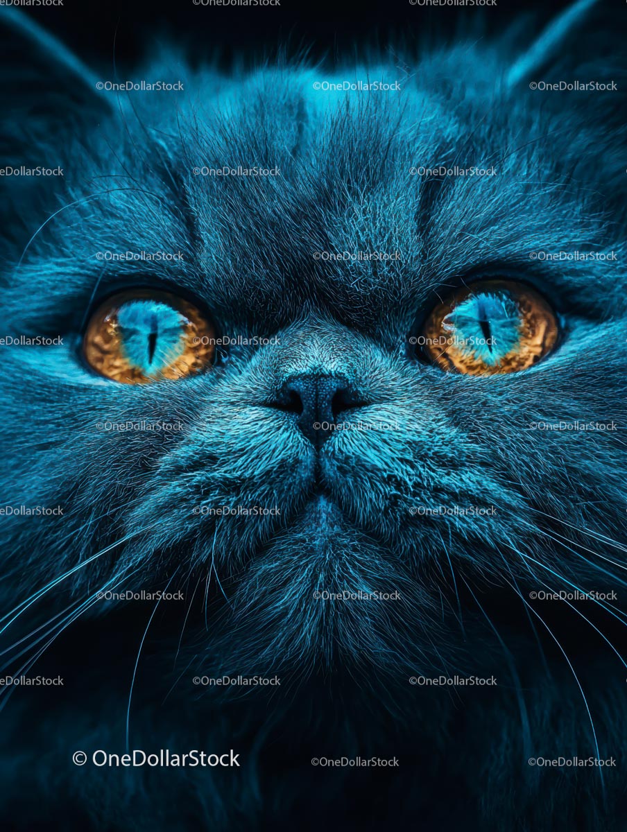Close-Up of Persian Cat with Intense Gaze and Blue Tones