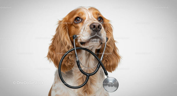 Uroczy Cocker Spaniel ze stetoskopem patrzący z ciekawością