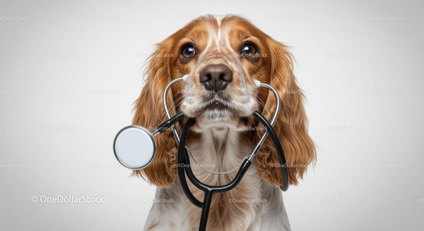 Tricolor Cocker Spaniel with a Stethoscope