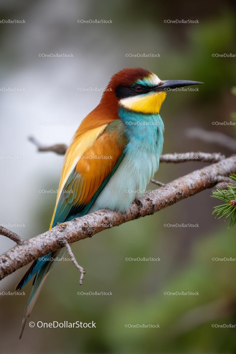 European Bee-Eater Perched on a Tree Branch