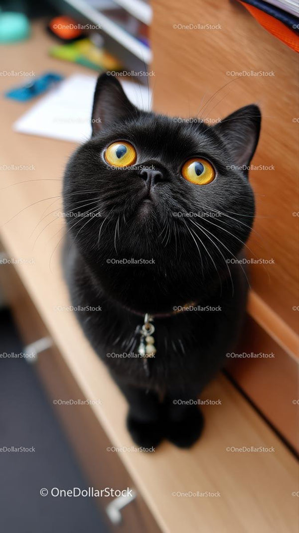 Curious Black Cat with Mesmerizing Yellow Eyes