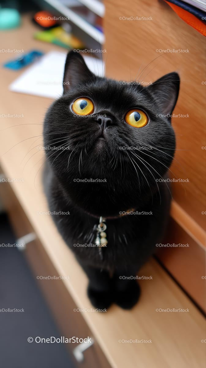 Curious Black Cat with Mesmerizing Yellow Eyes