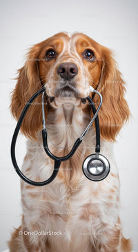 Dog Holding Stethoscope for Veterinary Checkup