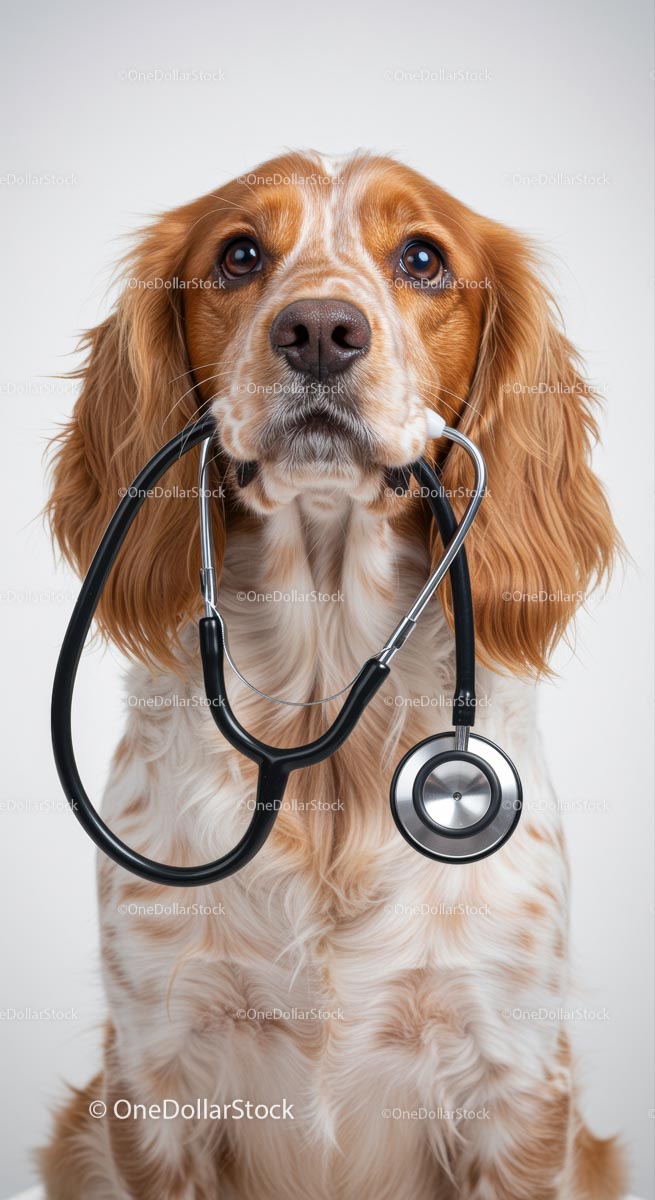 Dog Holding Stethoscope for Veterinary Checkup