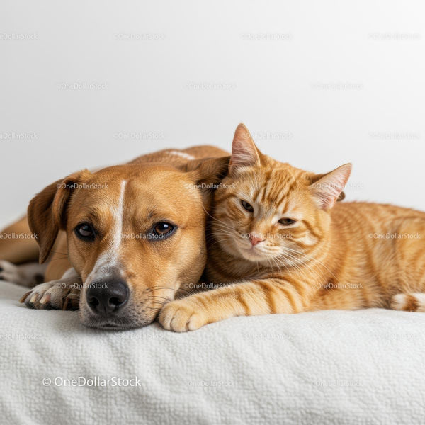 Ginger Cat and Mixed-Breed Dog Relaxing Together