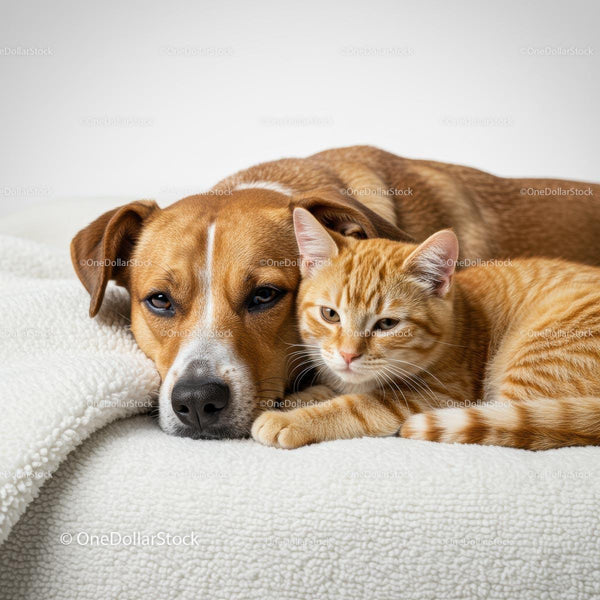Cozy Companionship of Dog and Orange Tabby Cat