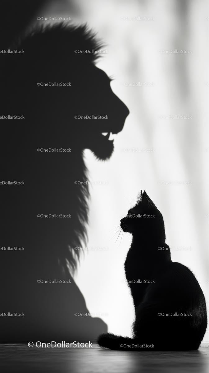 Silhouette of a Cat with Lion's Shadow