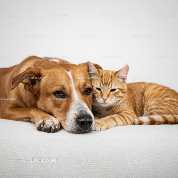 Ginger Tabby Cat Snuggling with Mixed Breed Dog