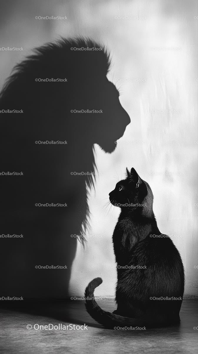 Black Cat with a Lion Shadow on the Wall