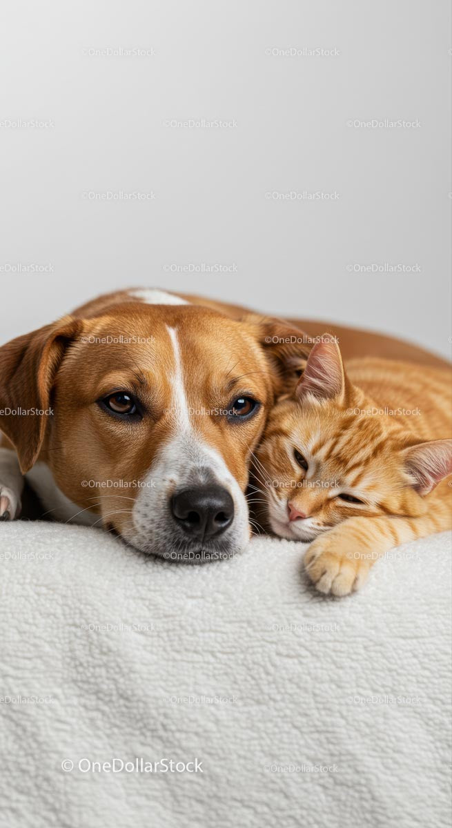 Adorable Dog and Cat Resting Together in Harmony