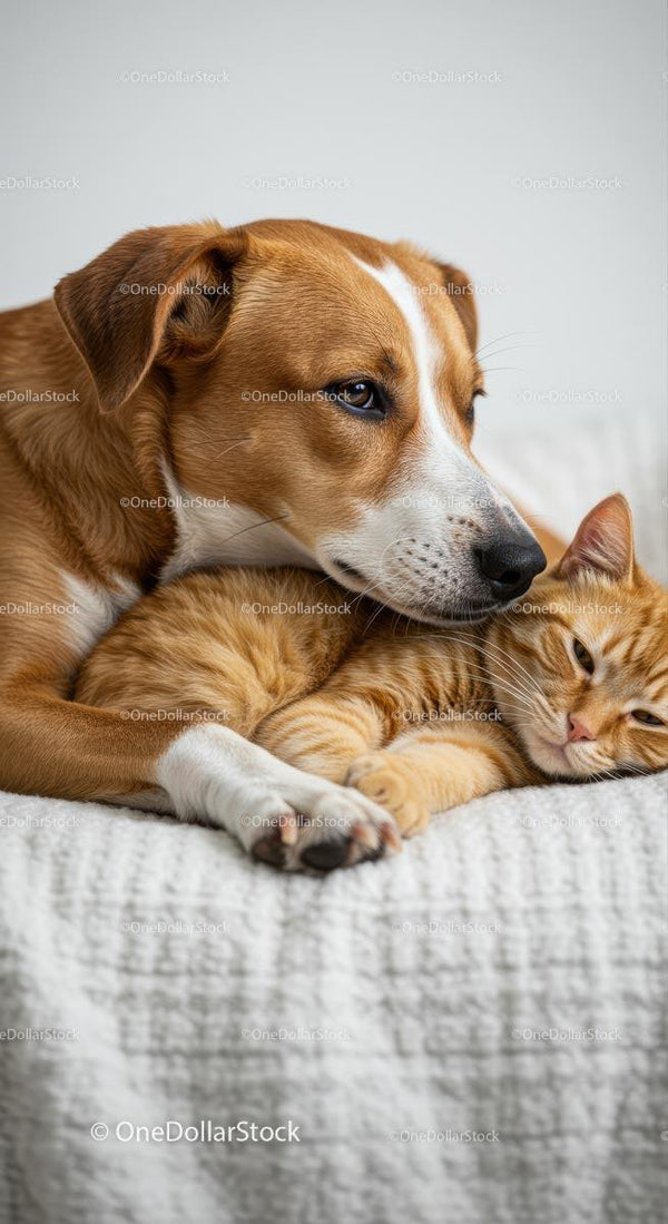 Brown Dog and Orange Tabby Cat Resting on Cozy Blanket