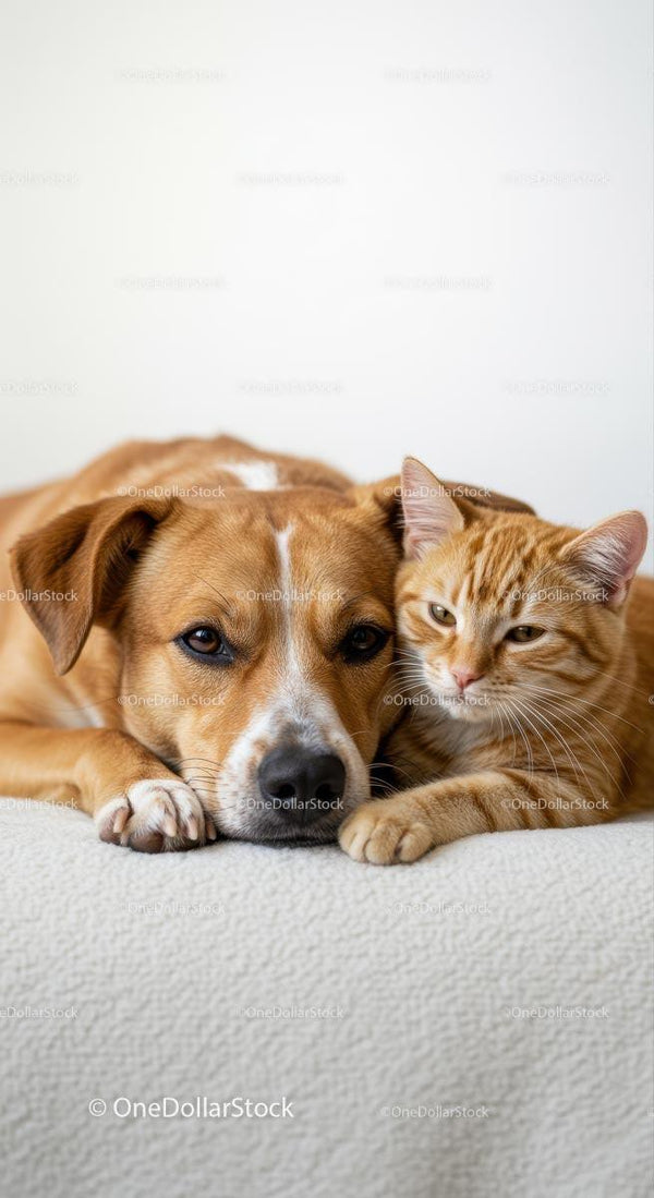 Brown Dog and Ginger Cat Resting Together in Harmony