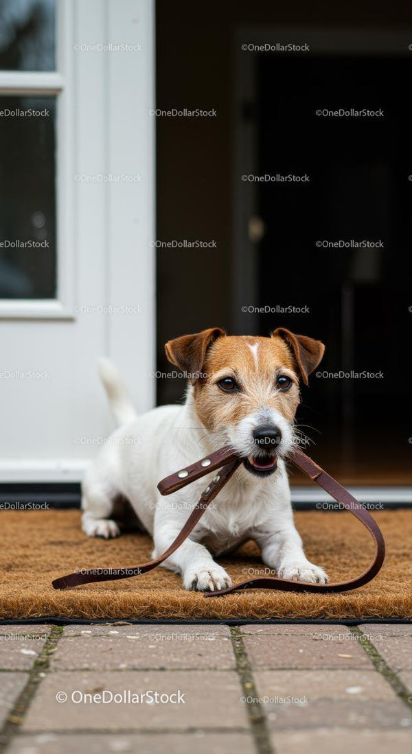 Jack Russell Terrier Trzymający Smycz w Drzwiach