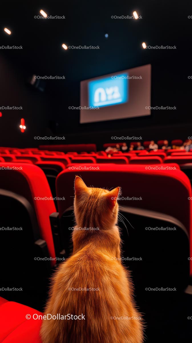 Ginger Cat Enjoying a Cinema Experience