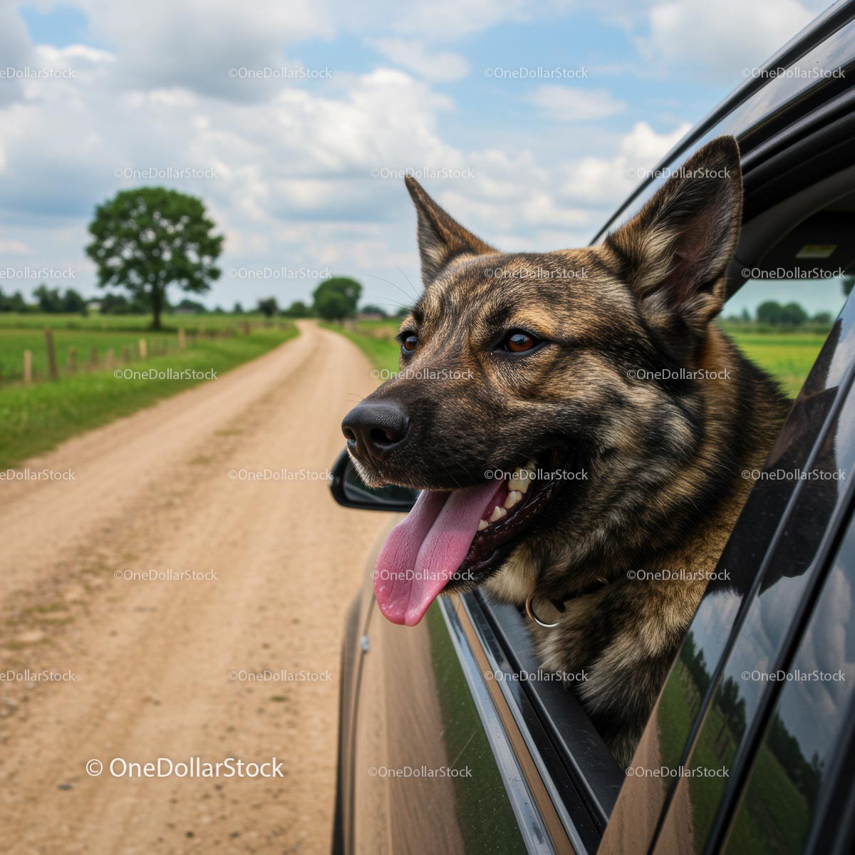 Dog Enjoying Car Ride on Scenic Country Road