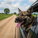 Dog Enjoying Car Ride on Scenic Country Road