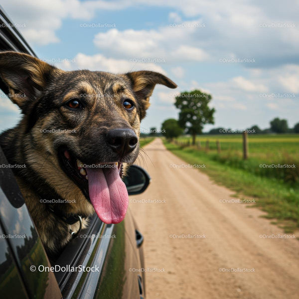 Happy Dog Enjoying a Countryside Car Ride