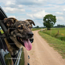 Dog Enjoying a Scenic Car Ride on a Rural Road