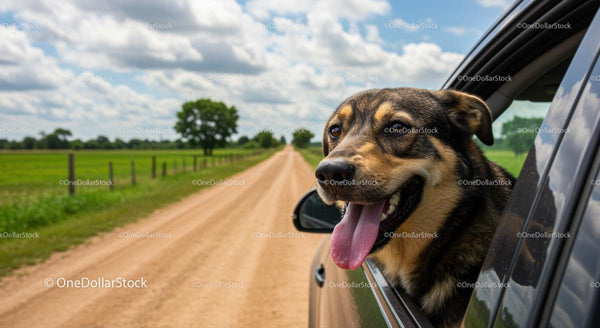 Happy Dog Enjoying a Road Trip in the Countryside
