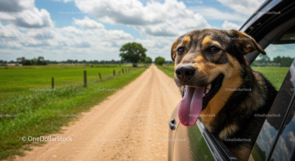 Joyful Dog Enjoying a Country Road Trip in Summer