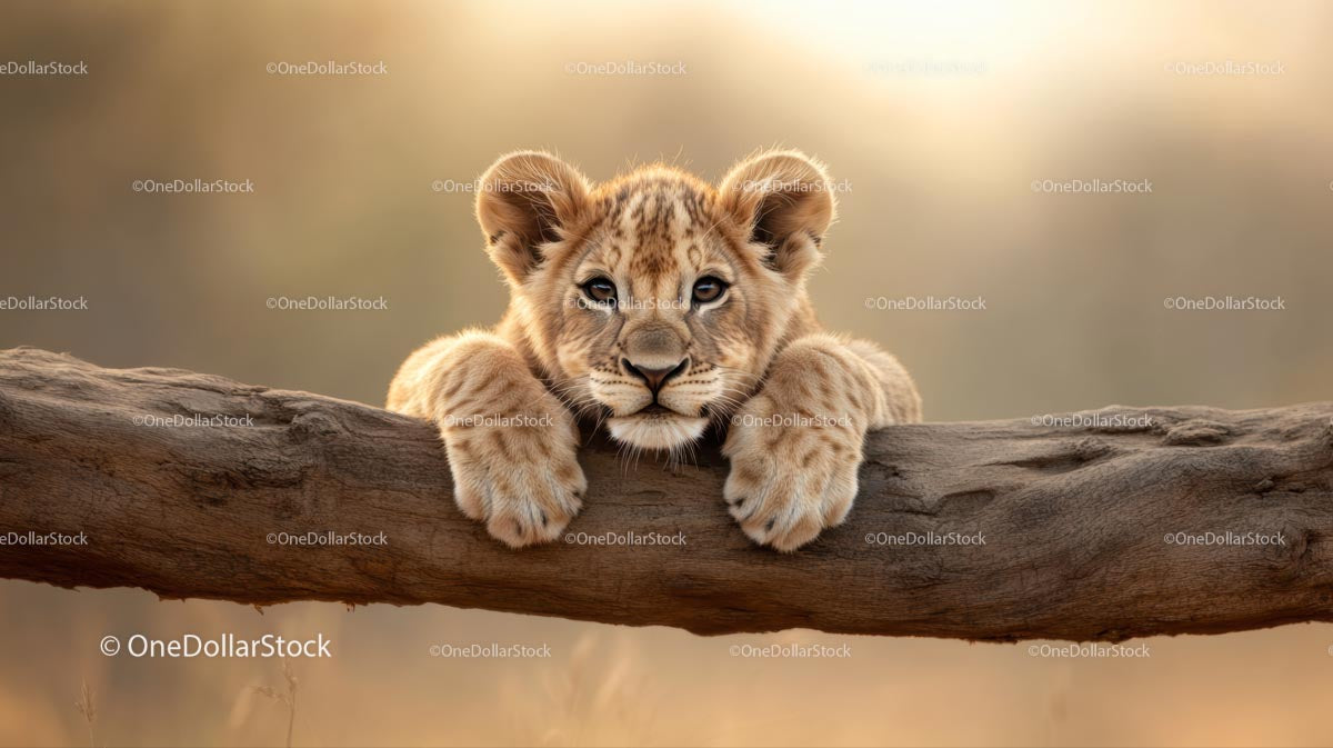 Adorable Lion Cub Resting in a Serene Safari Setting