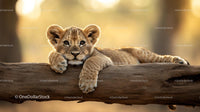 Adorable Lion Cub Resting on a Tree Branch