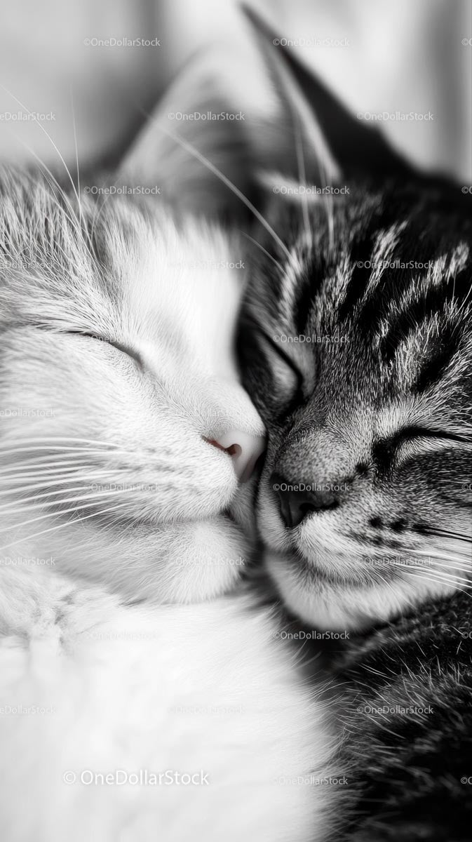 Close-Up of Peaceful Sleeping Kittens Cuddling Together