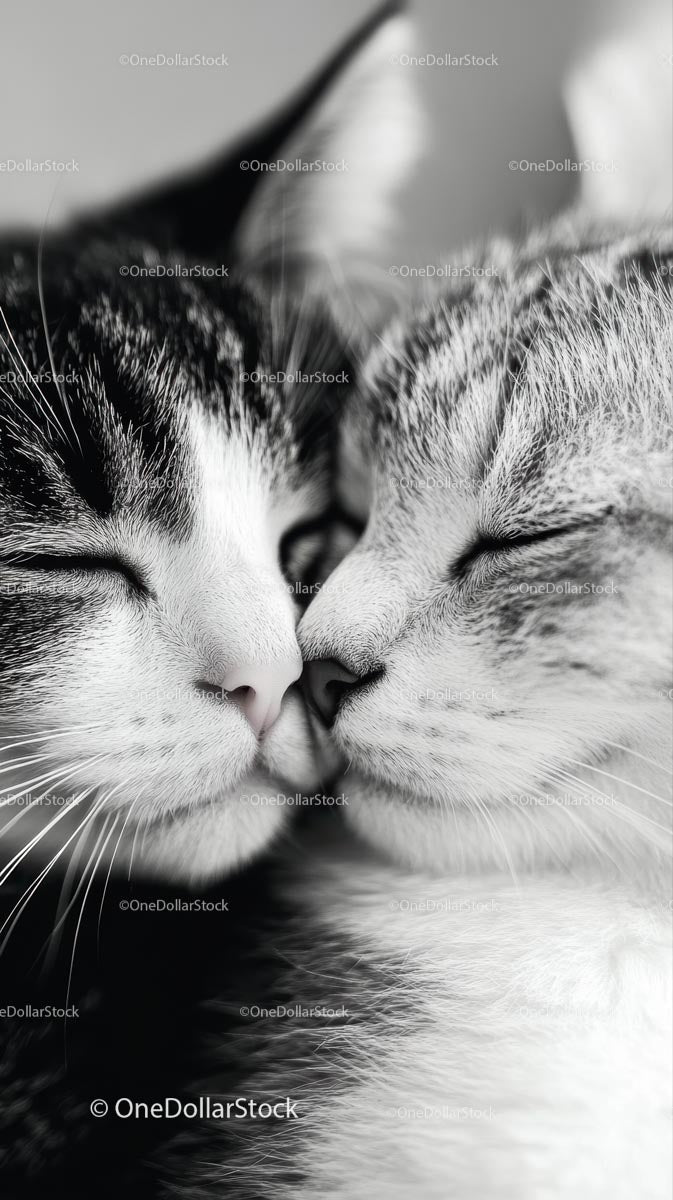 Tender Close-up of Snuggling Cats Displaying Affection