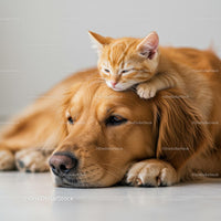 Adorable Kitten Resting on Golden Retriever