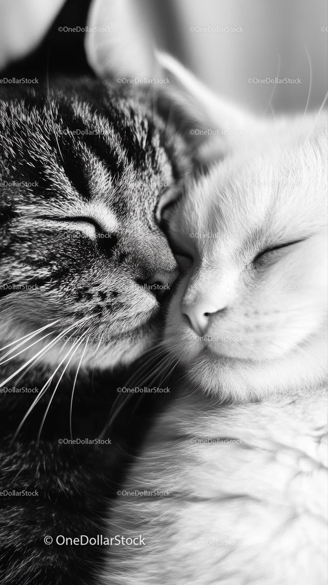 Cuddling Kittens in Monochrome Serenity