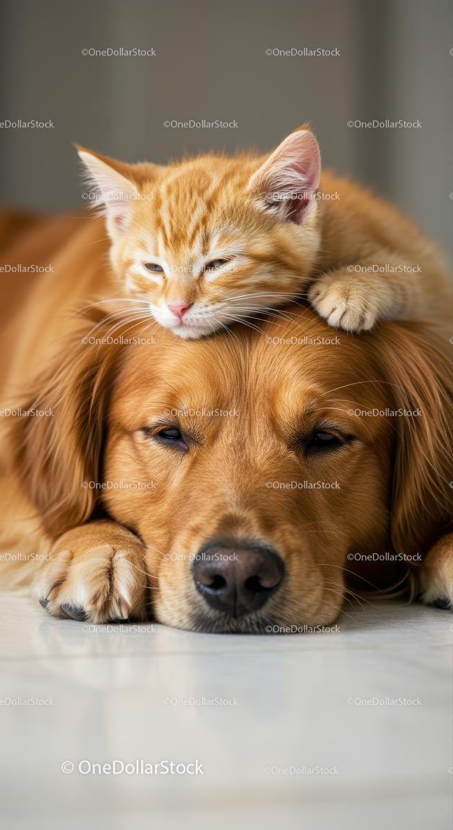 Cute Kitten and Puppy Relaxing Together
