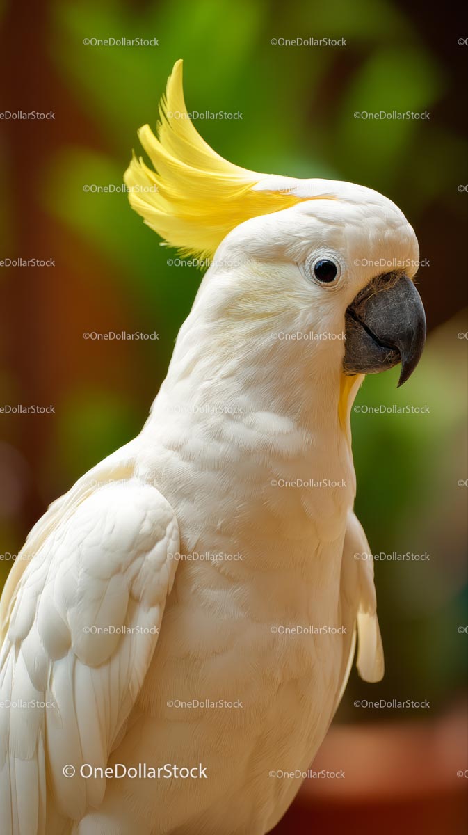 Close-up of a White Cockatoo with Vibrant Yellow Crest