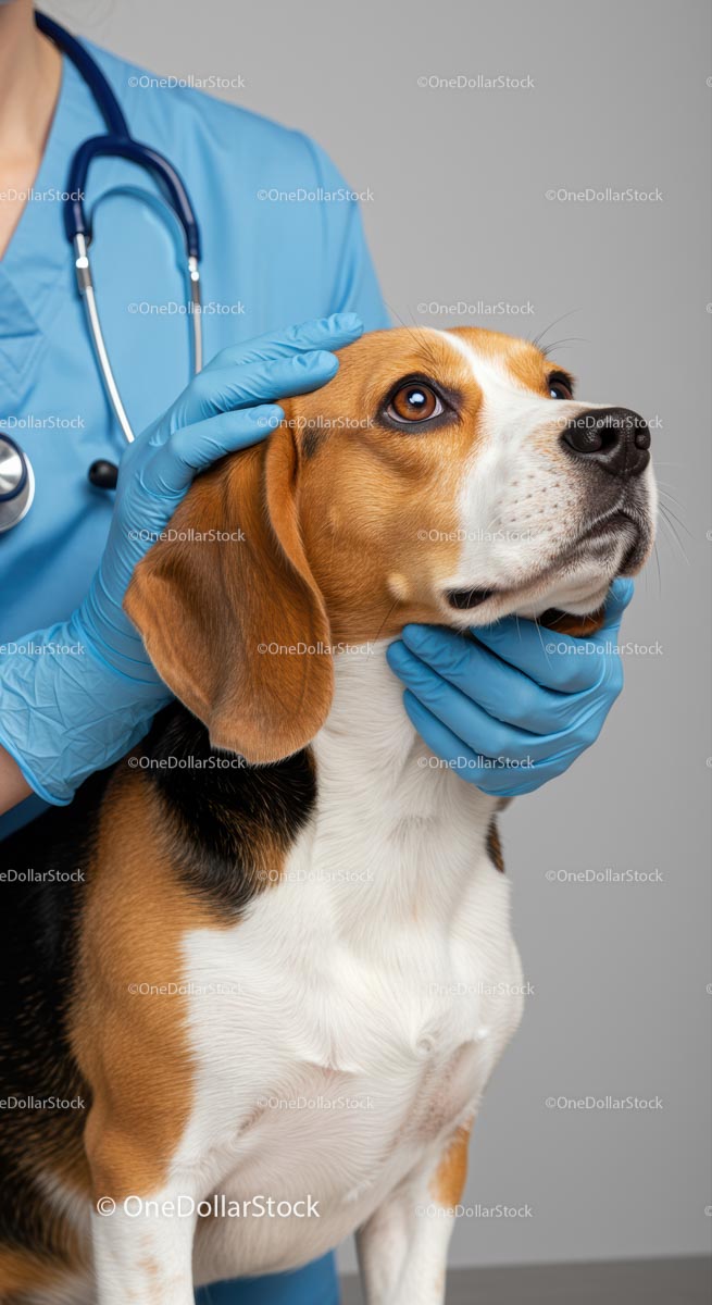 Beagle Receiving Gentle Checkup at Veterinary Clinic