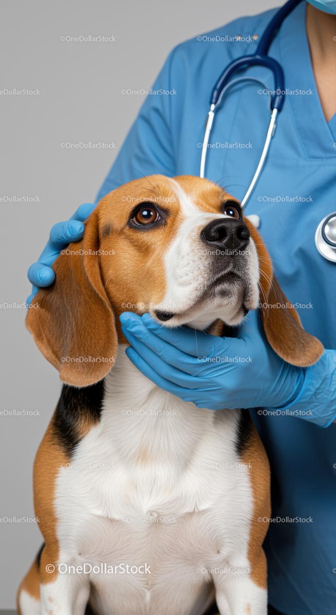 Beagle Receiving Care from a Veterinarian